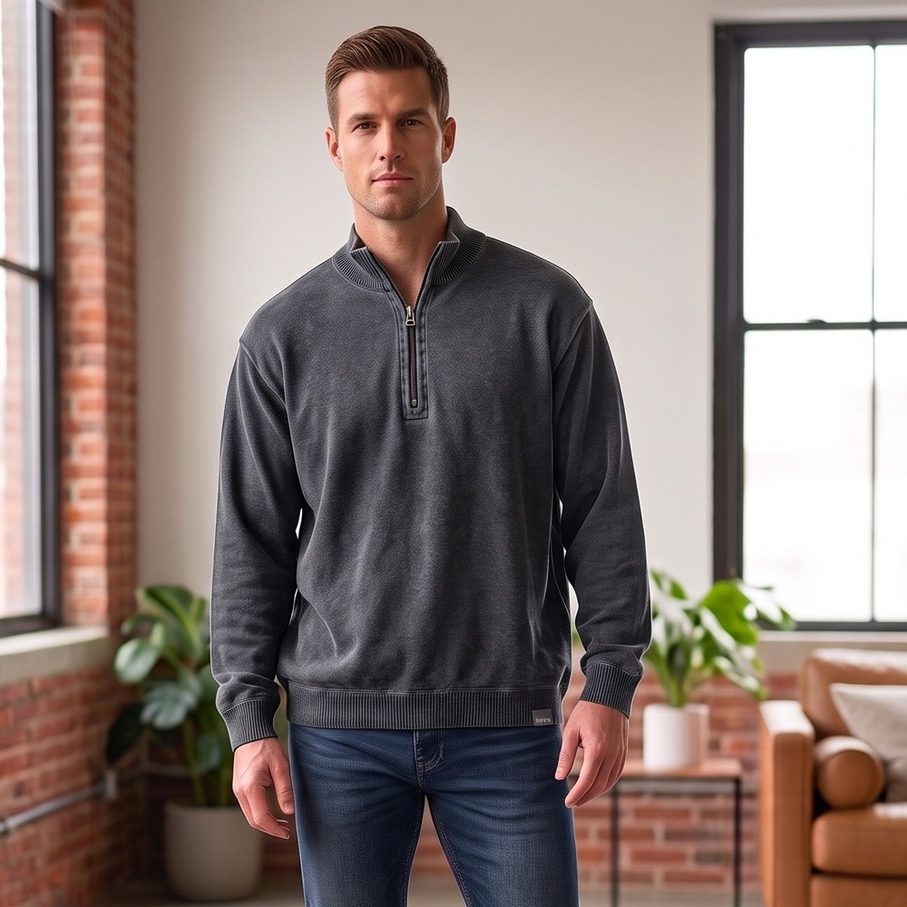Cabela's Mens XL Gray Pullover Sweater Quarter Zip Mock Neck Ribbed Knit